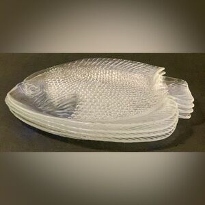 4 Pc Arcoroc glass fish plates, made in France, 8.25 X 10.5, Pressed Glass